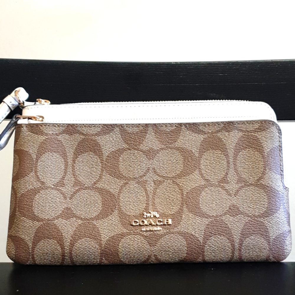 Coach double zip wallet/wristlet in signature canvas - Picture 1 of 8
